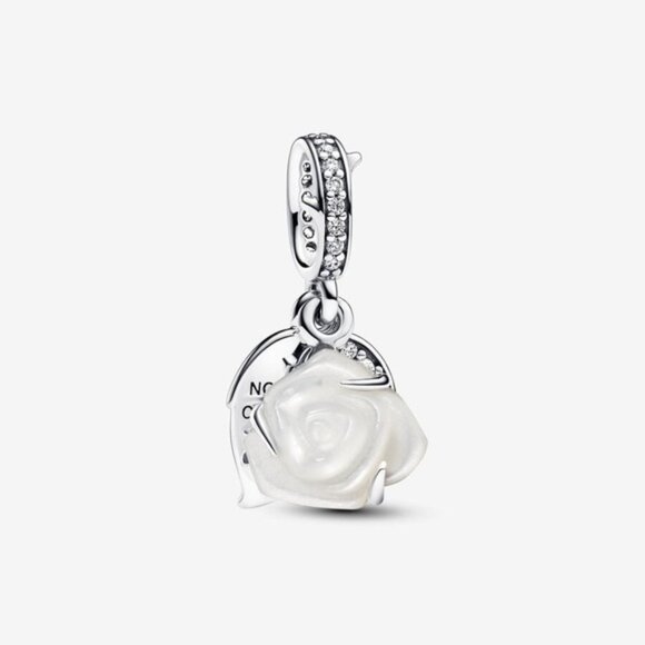 💎Pandora White Rose in Bloom Double Dangle Charm✨ - Picture 1 of 5